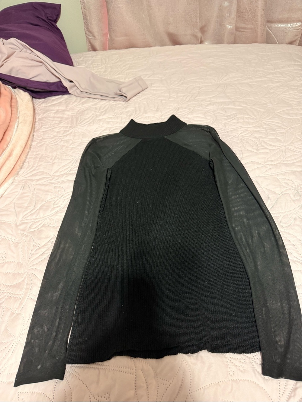 Crave Fame Black Mesh-Sleeve Knit Top